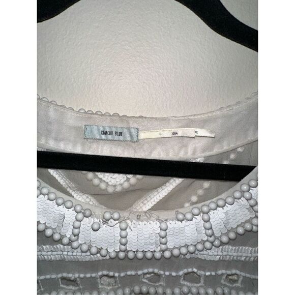 Kimchi Blue Anthropologie White Beaded Sequin Blouse Large Sheer Cut Out - Picture 2 of 5